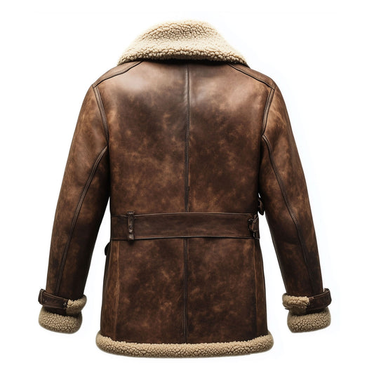 Shearling Brown Leather Coat Genuine Sheepskin Fur Leather B3 Bomber Leather Coat Modern Aviator Jacket For Men (Copy)