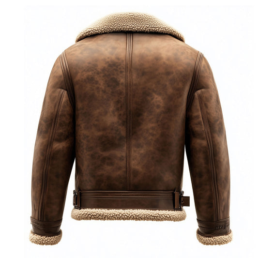 Shearling Brown Leather Jacket Genuine Classic Sheepskin Fur Leather B3 Bomber Leather Modern Aviator Jackets For Men