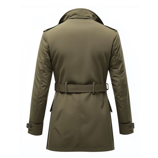 Mens Mini Trench Coat Olive Green Trench Coats Double Breasted Jacket Storm Flap Lepal Collar Multipockets Water Resistant Jackets For Men