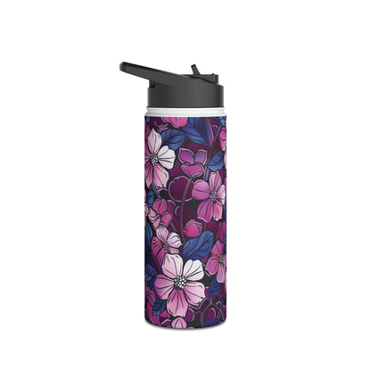 Sakura Blossoms Colored Pattern Stainless Steel Water Bottle with Twist-on Lid and Double-Wall Vacuum Insulation