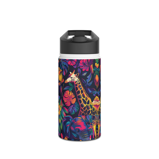 Animal Collage Vibrant Pattern Stainless Steel Water Bottle with Twist-on Lid and Double-Wall Vacuum Insulation