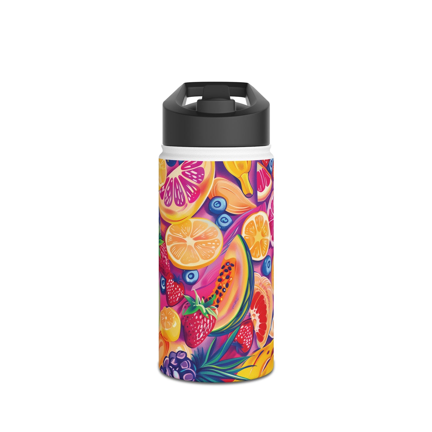 Food Paradise Pattern Stainless Steel Water Bottle with Twist-on Lid and Double-Wall Vacuum Insulation