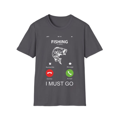 Funny Fishing Is Calling Me T-Shirt Phone Screen Fishing Sailing Rod Tee Top Men