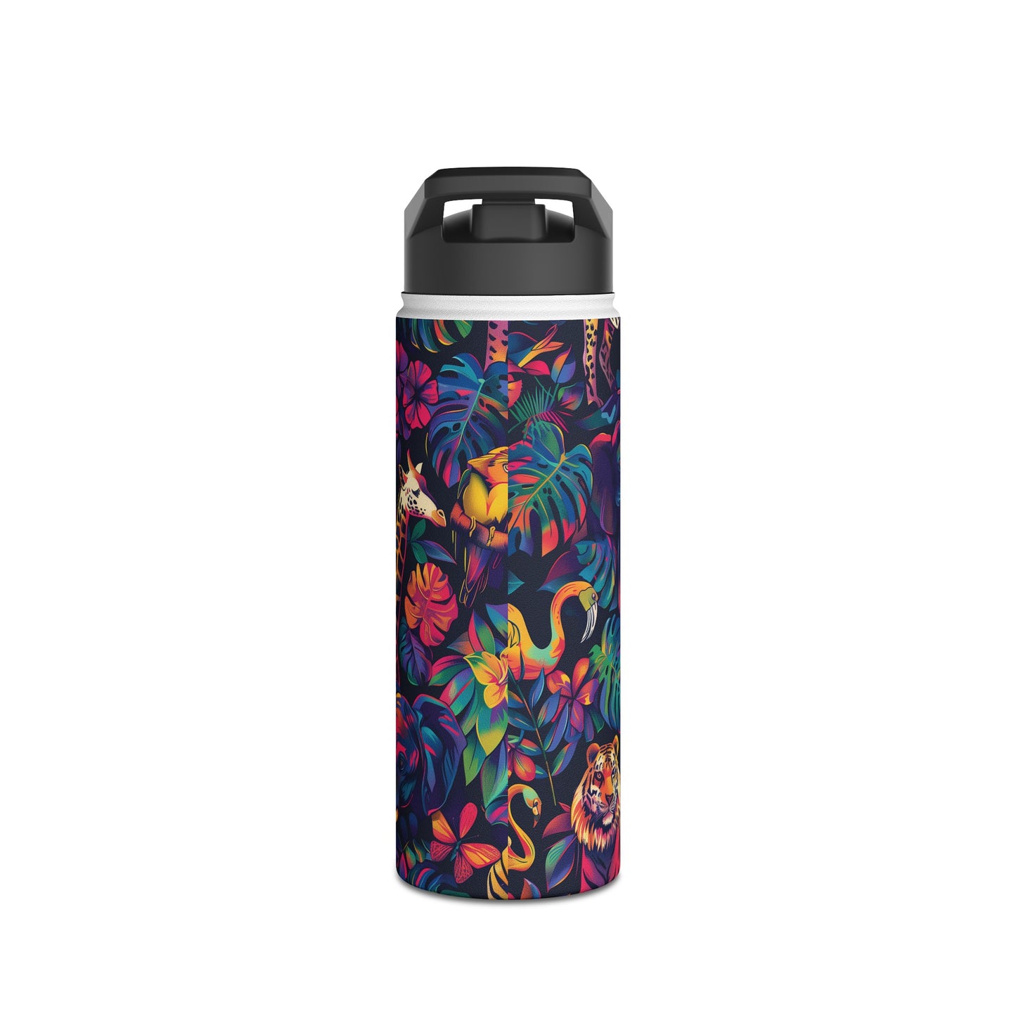 Animal Collage Vibrant Pattern Stainless Steel Water Bottle with Twist-on Lid and Double-Wall Vacuum Insulation