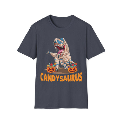 Funny Candysaurus Dinosaur Pumpkin Candy Halloween Zombie T-rex T-Shirt Men Women Kids