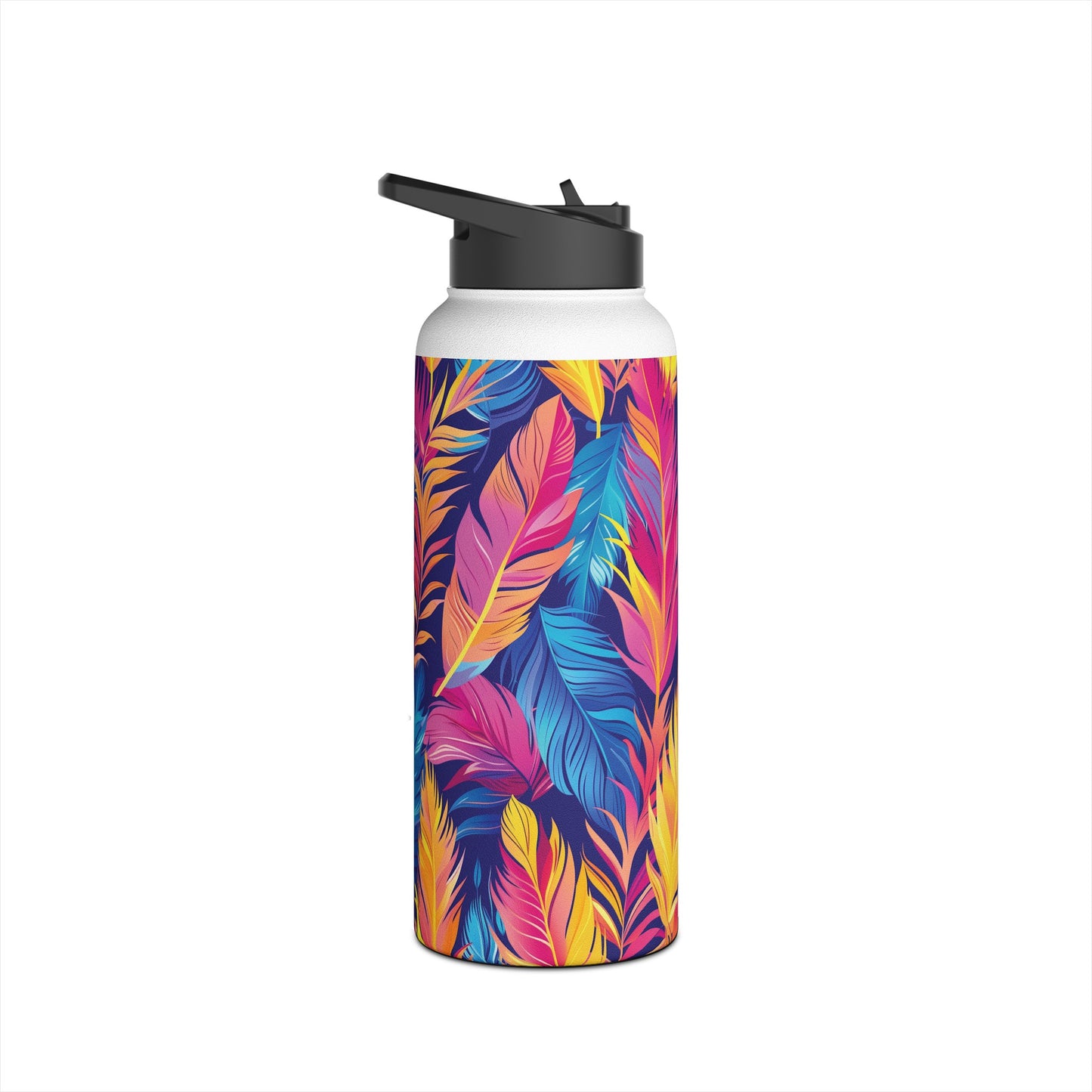 Colorful Feathers Pattern Stainless Steel Water Bottle with Twist-on Lid and Double-Wall Vacuum Insulation