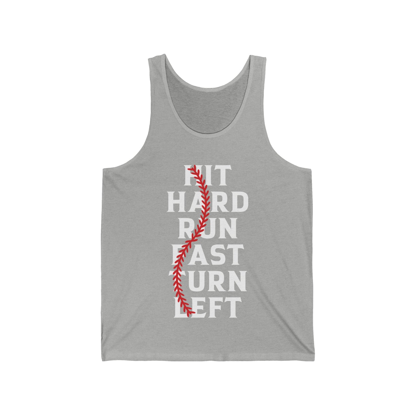 Funny Hit Hard Run Fast Turn Left Baseball Player Gift Tank Tops For Men Women Kids