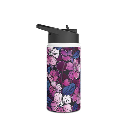 Sakura Blossoms Colored Pattern Stainless Steel Water Bottle with Twist-on Lid and Double-Wall Vacuum Insulation