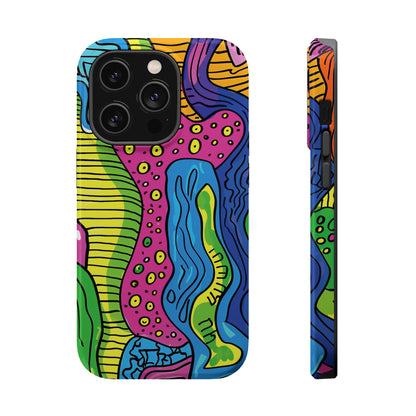 Abstract Rainbow Colored Pattern iPhone 13 14 15 Pro Max Plus Case Compatible with MagSafe Tough Cases Protection, Magnetic Phone Case for iPhone  Classic Series