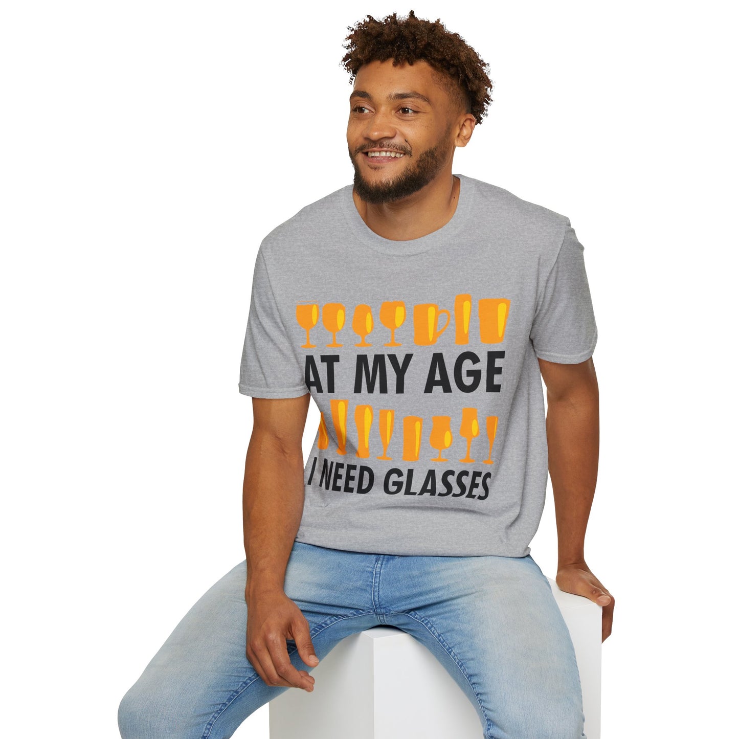 Funny Beer Wine Drinking Shirt At My Age I Need Glasses T-Shirt Men Women