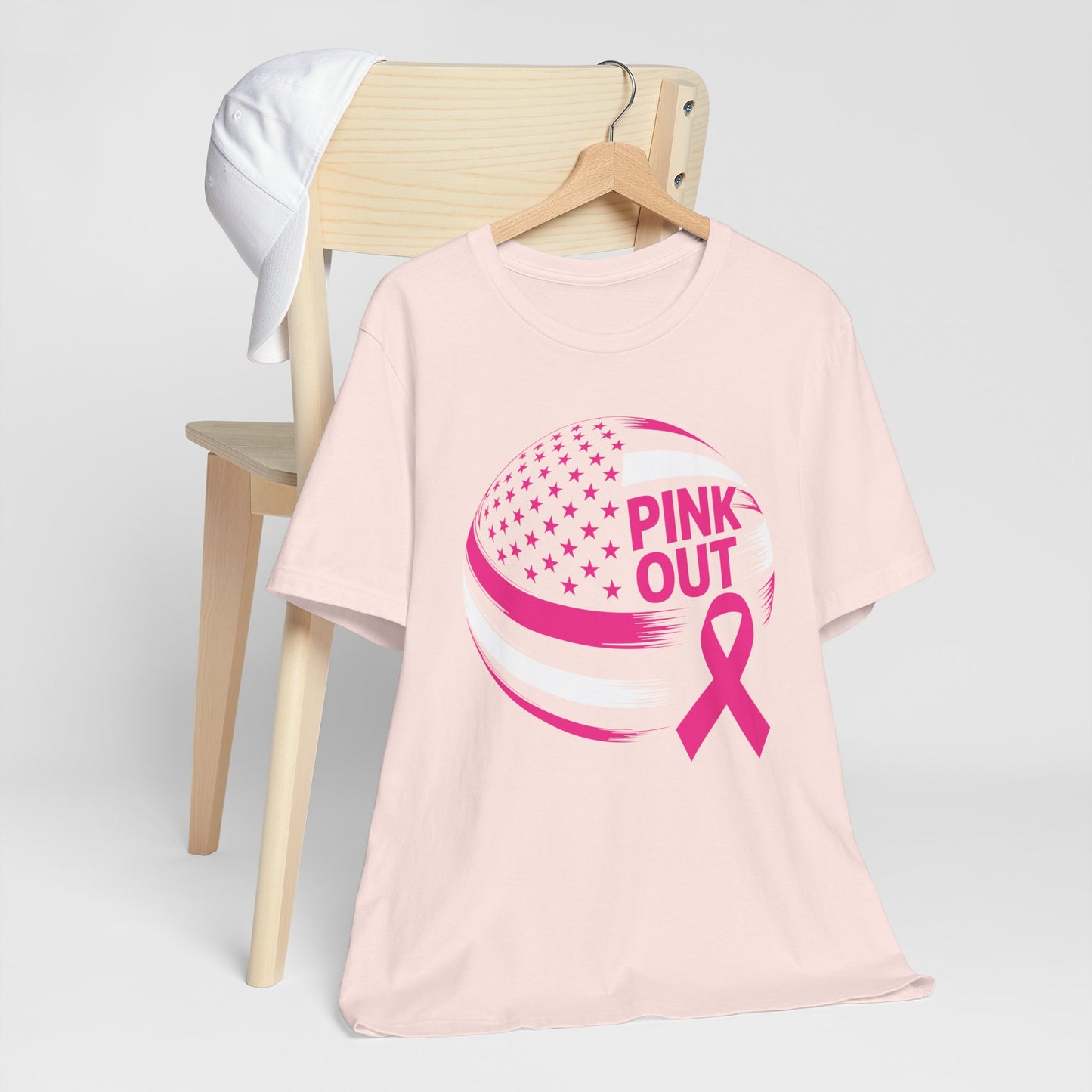 Volley Ball Pink Ribbon Breast Cancer Awearness USA Flag T-Shirt For Men Women