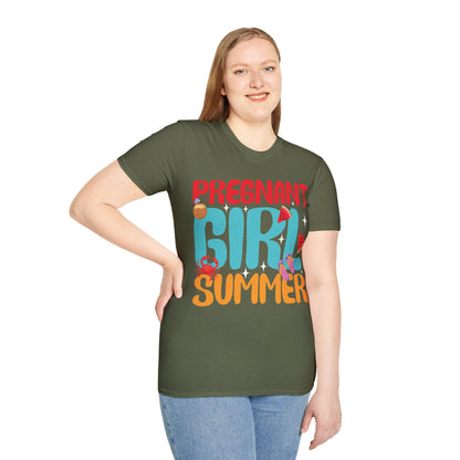 Groovy Pregnancy Reveal Pregnant Girl Summer T-Shirt For Baby Shower T-Shirt