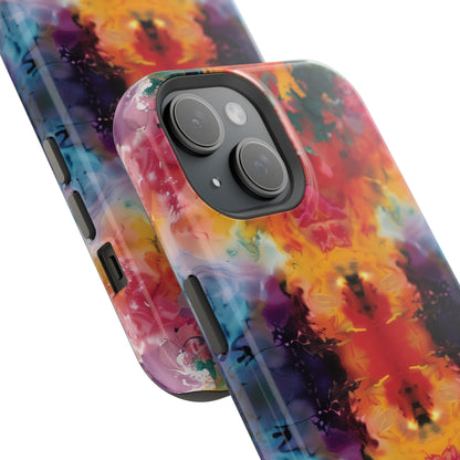 Tie-Dye Dream Vibrant Pattern iPhone 13 14 15 Pro Max Plus Case Compatible with MagSafe Tough Cases Protection, Magnetic Phone Case for iPhone  Classic Series