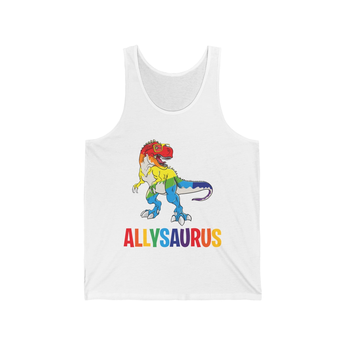 Allysaurus Dinosaur In Rainbow Flag For Ally LGBT Pride Gift Tank Tops