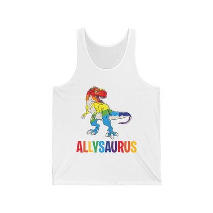 Allysaurus Dinosaur In Rainbow Flag For Ally LGBT Pride Gift Tank Tops