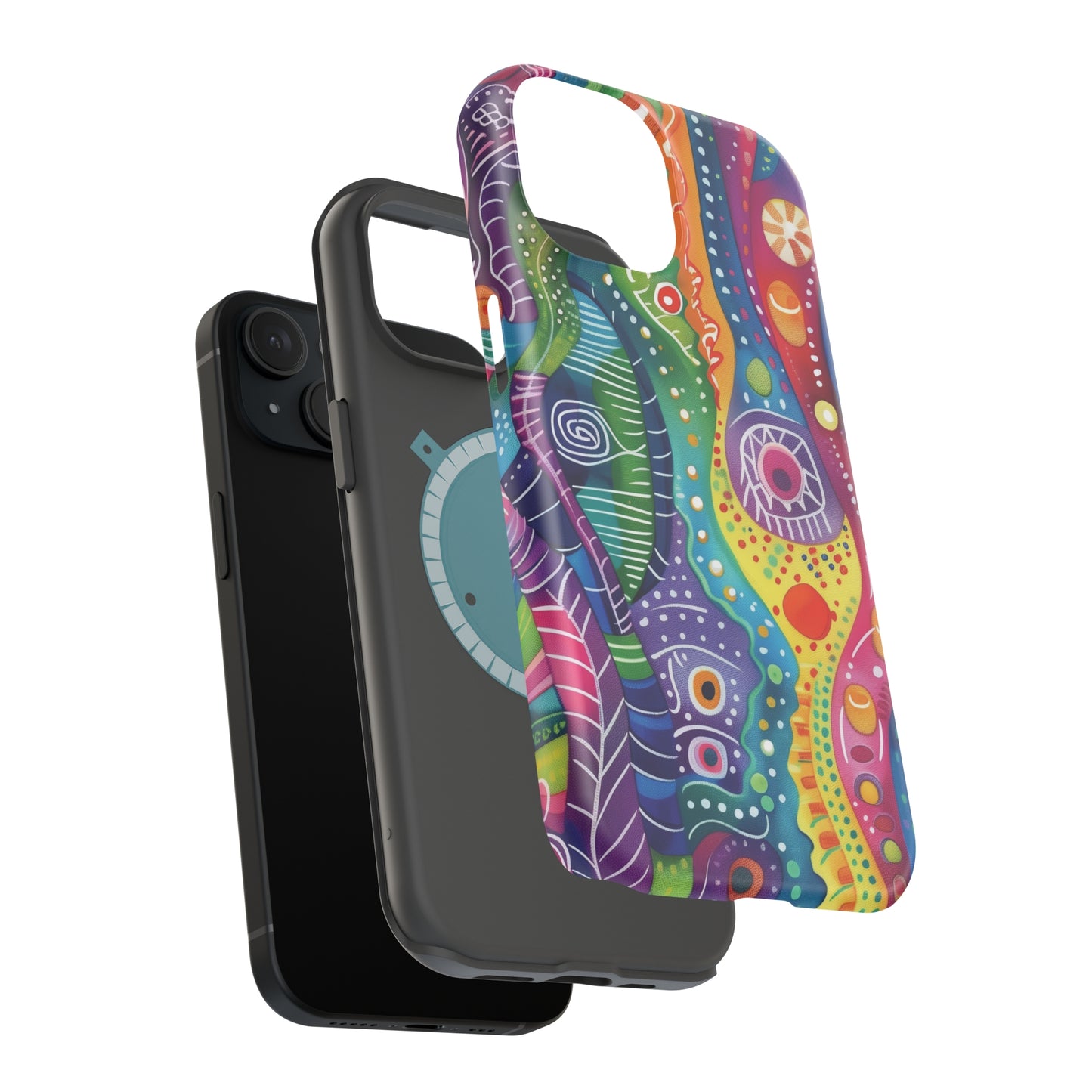 Abstract Rainbow Doodle Pattern iPhone 13 14 15 Pro Max Plus Case Compatible with MagSafe Tough Cases Protection, Magnetic Phone Case for iPhone  Classic Series