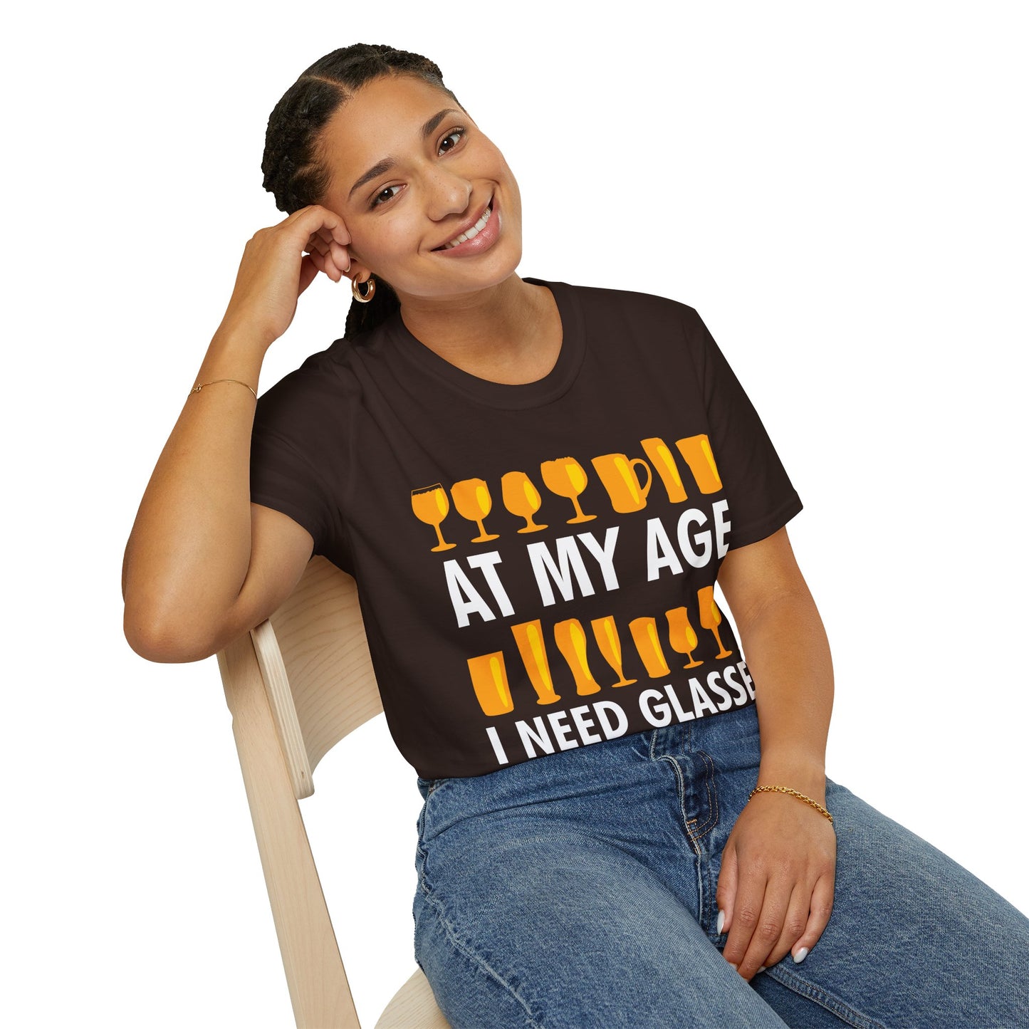 Funny Beer Wine Drinking Shirt At My Age I Need Glasses T-Shirt Men Women