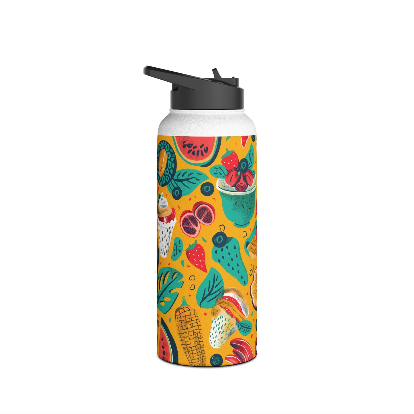 Food Paradise vibrant Colored Pattern Stainless Steel Water Bottle with Twist-on Lid and Double-Wall Vacuum Insulation