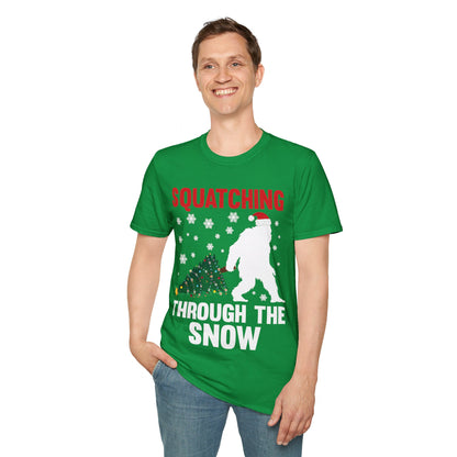 Squatching Through The Snow Funny Bigfoot Christmas Sasquatch T-Shirt