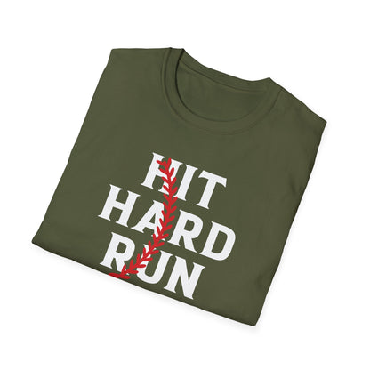 Funny Hit Hard Run Fast Turn Left Baseball Player Gift T-Shirt Men Women Kids