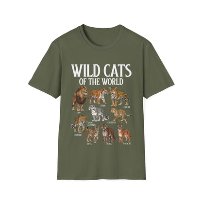 Wild Cats Animals of The World Educational Wild Animal Lover T-Shirt