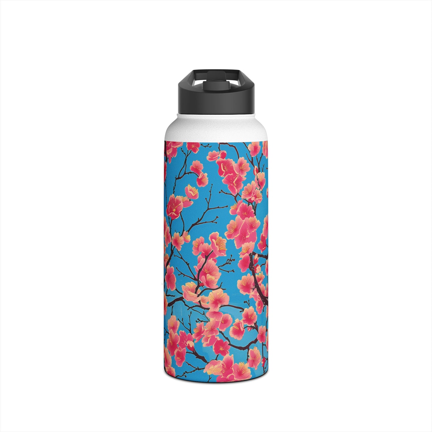 Sakura Blossoms Vibrant Pattern Stainless Steel Water Bottle with Twist-on Lid and Double-Wall Vacuum Insulation