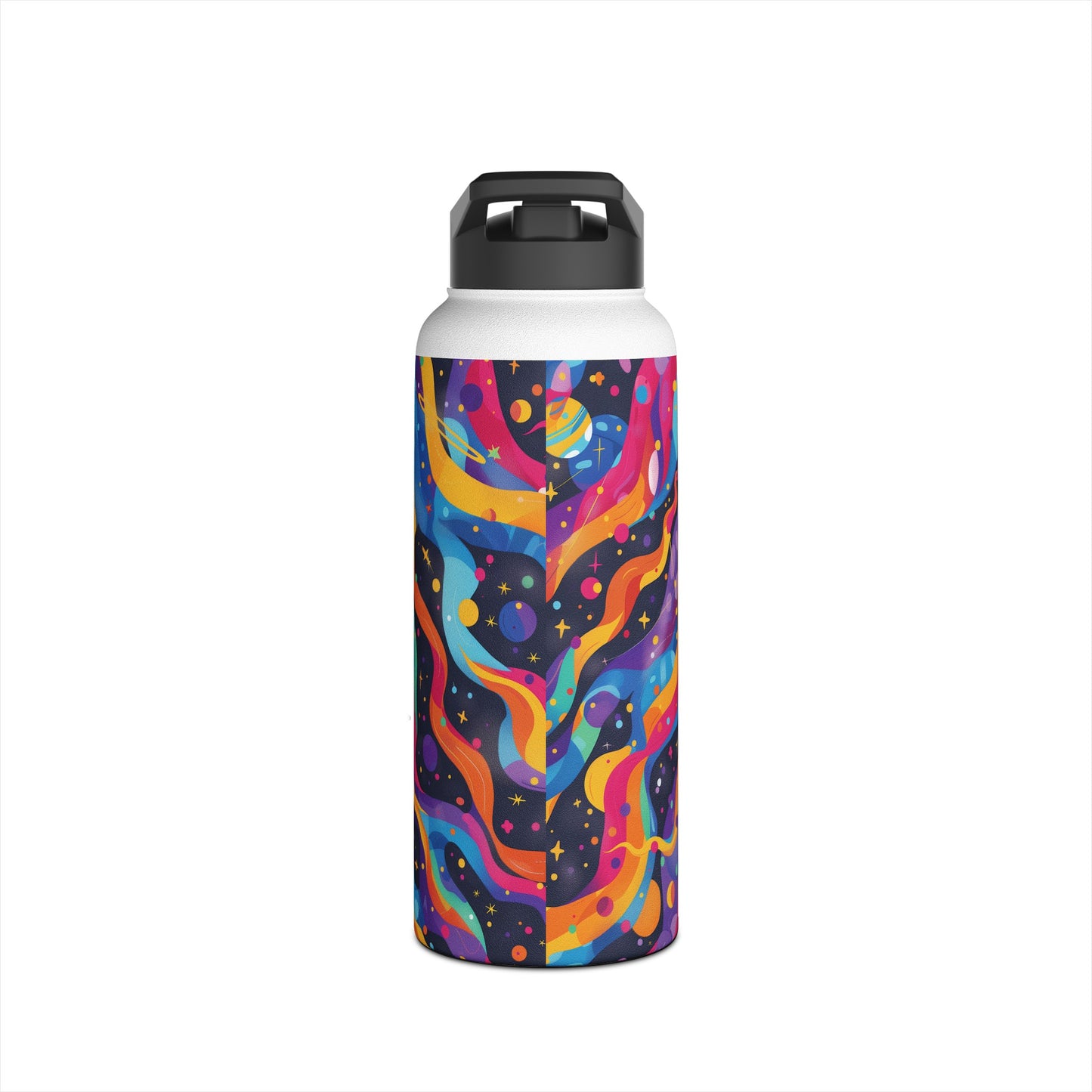 Planetary Parade Vibrant Pattern Stainless Steel Water Bottle with Twist-on Lid and Double-Wall Vacuum Insulation