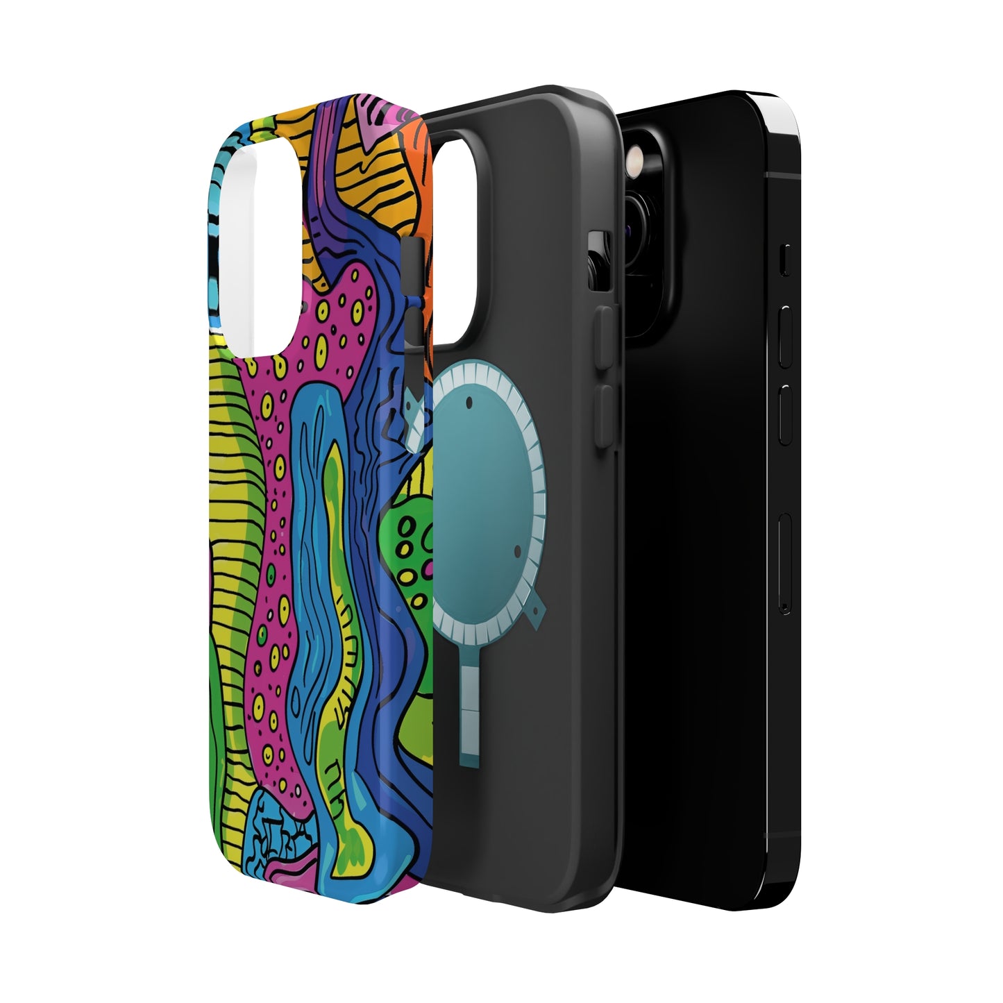 Abstract Rainbow Colored Pattern iPhone 13 14 15 Pro Max Plus Case Compatible with MagSafe Tough Cases Protection, Magnetic Phone Case for iPhone  Classic Series