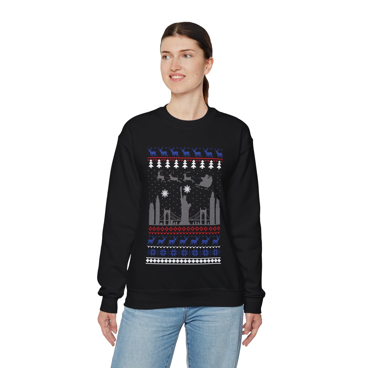 I Love New York Christmas Santa, Reindeer Funny Ugly Christmas Jumper Sweatshirt