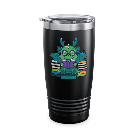 Funny Dragon and Books Nerds Cute Dragon Reading A Book Tumbler For Men Women Tumbler