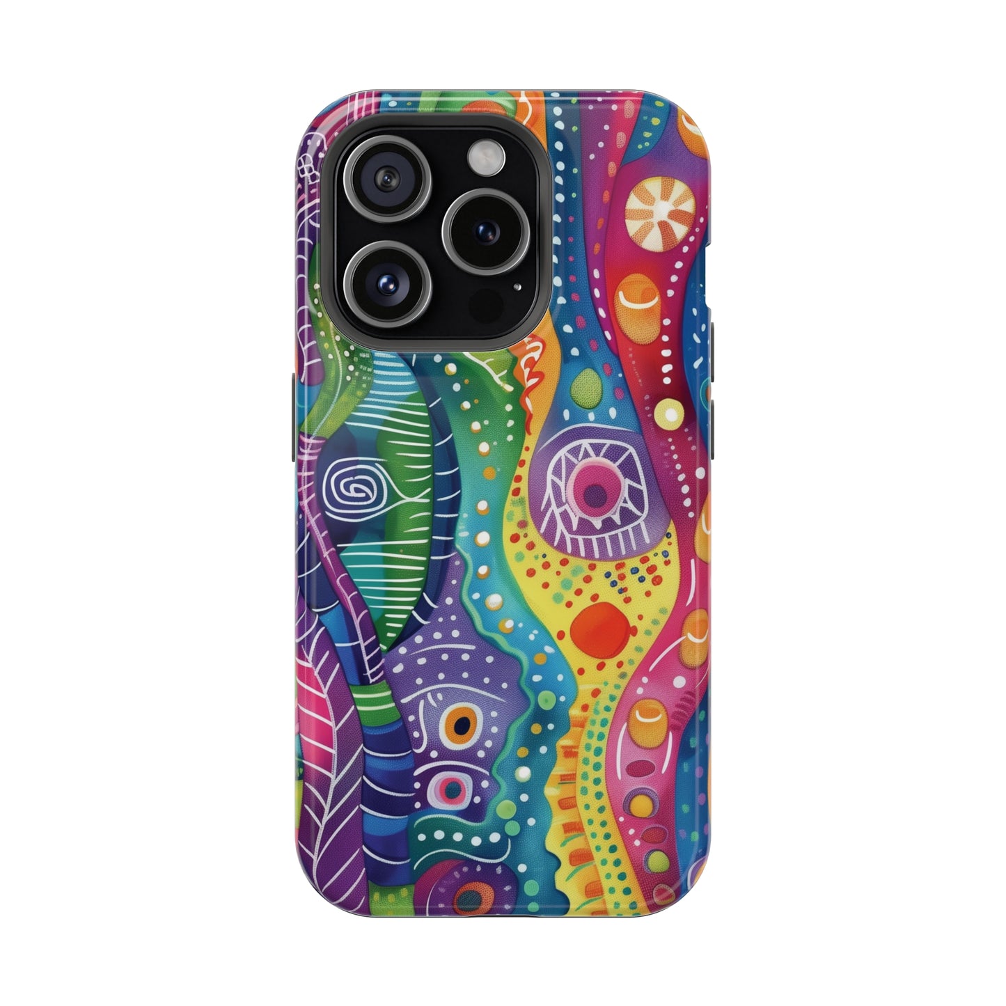 Abstract Rainbow Doodle Pattern iPhone 13 14 15 Pro Max Plus Case Compatible with MagSafe Tough Cases Protection, Magnetic Phone Case for iPhone  Classic Series