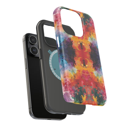 Tie-Dye Dream Vibrant Pattern iPhone 13 14 15 Pro Max Plus Case Compatible with MagSafe Tough Cases Protection, Magnetic Phone Case for iPhone  Classic Series