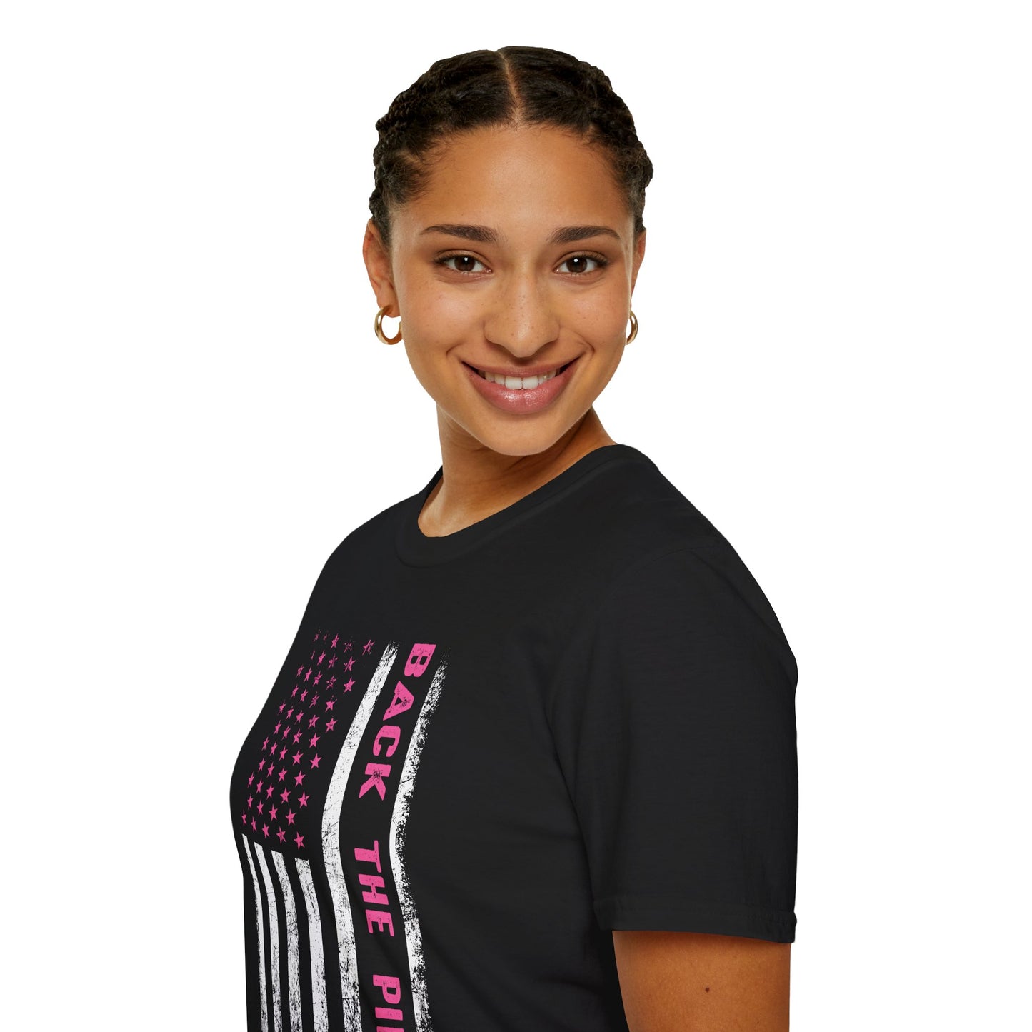 Back The Pink USA Flag Pink Breast Cancer Awareness October Tshirt