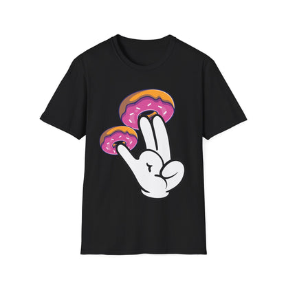 Funny Donuts with The Shocker Hand 2 and 1 Fingers Donut Lovers Humor Tshirt Men