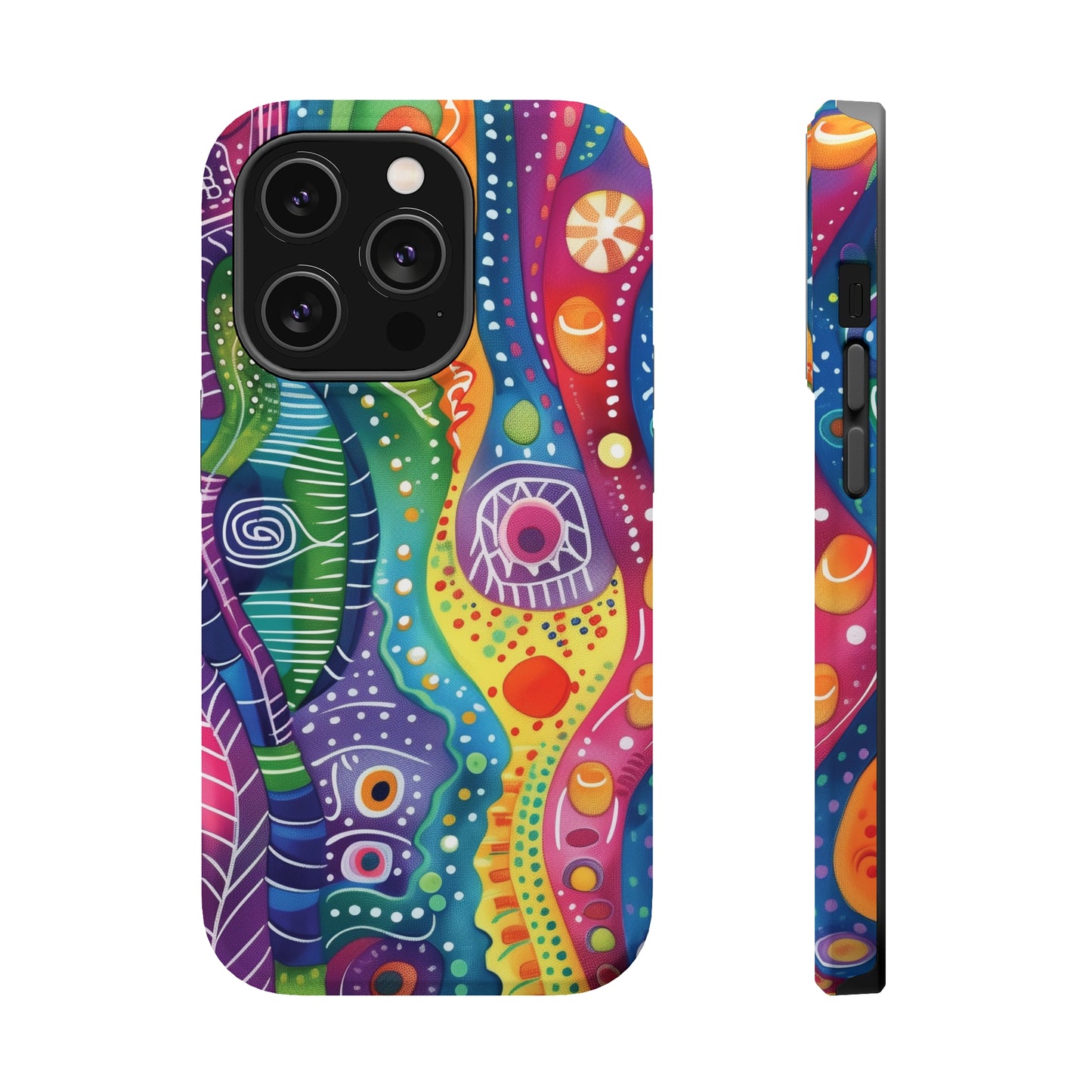 Abstract Rainbow Doodle Pattern iPhone 13 14 15 Pro Max Plus Case Compatible with MagSafe Tough Cases Protection, Magnetic Phone Case for iPhone  Classic Series