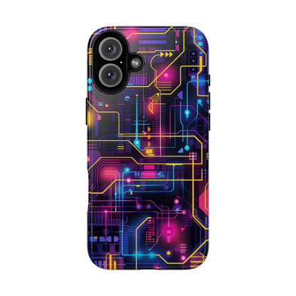 Cyberpunk Neon Vibrant Pattern iPhone 13 14 15 16 Pro Max Plus Case Wireless Charging Compatible Tough Cases Protection, Magnetic Phone Case for iPhone Classic Series