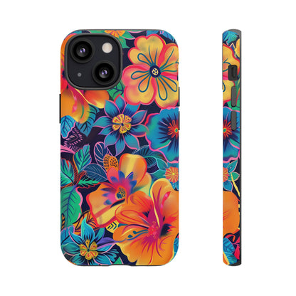 Floral Fiesta Vibrant Pattern iPhone 13 14 15 16 Pro Max Plus Case Wireless Charging Compatible Tough Cases Protection, Magnetic Phone Case for iPhone Classic Series