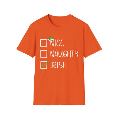 Nice Naughty Irish Christmas Ireland Heritage Roots St Patricks Day T-Shirt For Men Women T-Shirt