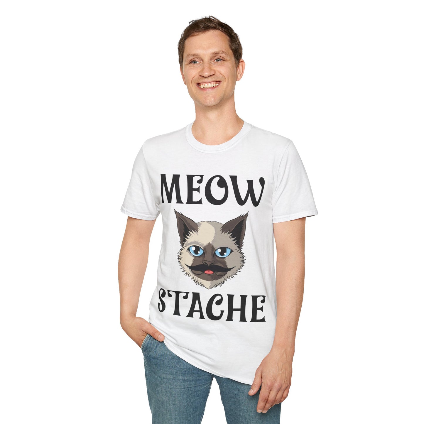 Meowstache Cat Mustache Moustache Beard Bearded Kitten Lovers T-Shirt For Men Women T-Shirt