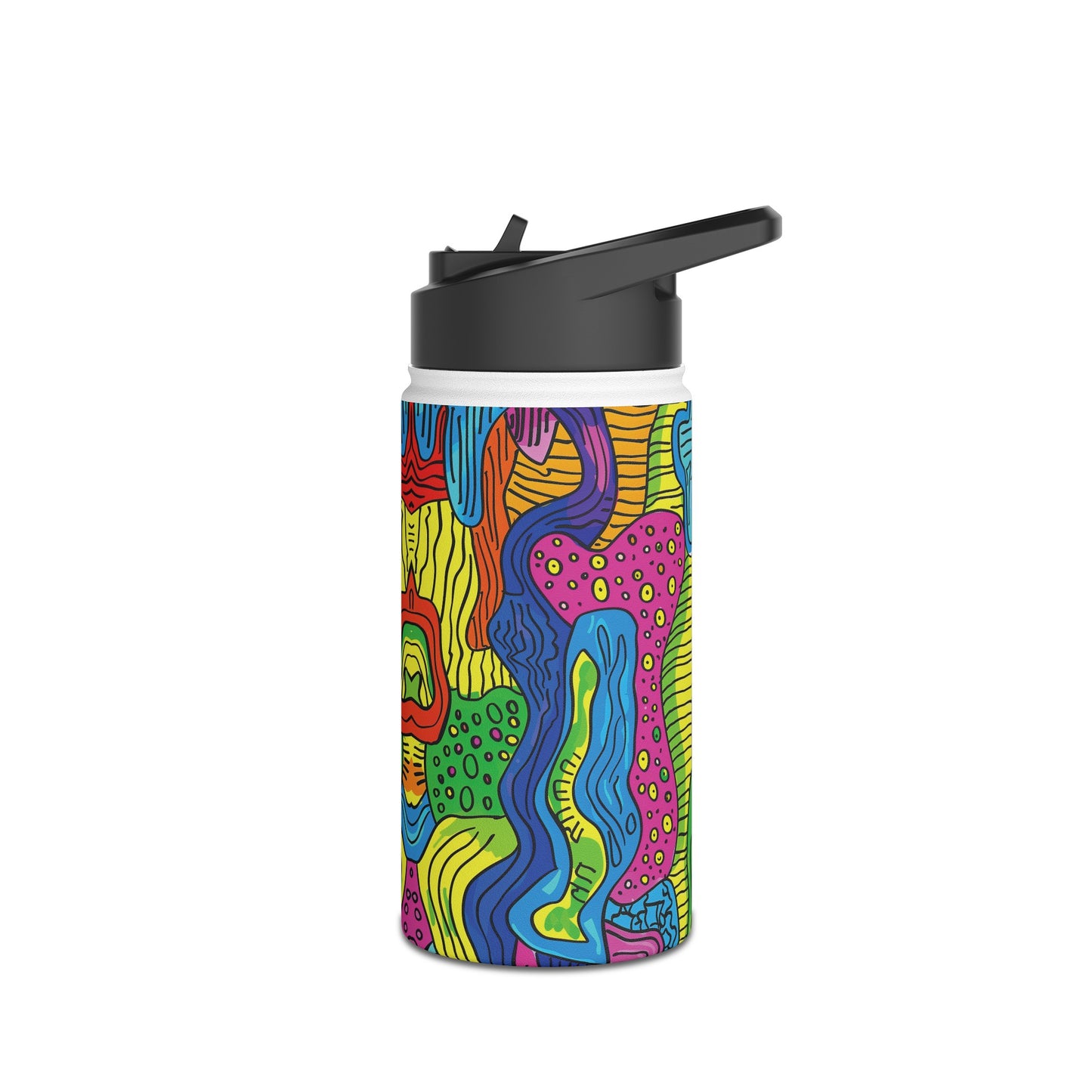 Abstract Rainbow Colored Pattern Stainless Steel Water Bottle with Twist-on Lid and Double-Wall Vacuum Insulation