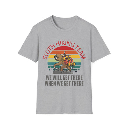 Retro Sloth Hiking Team We'll Get There When We Get There Hikers Hiking T-Shirt