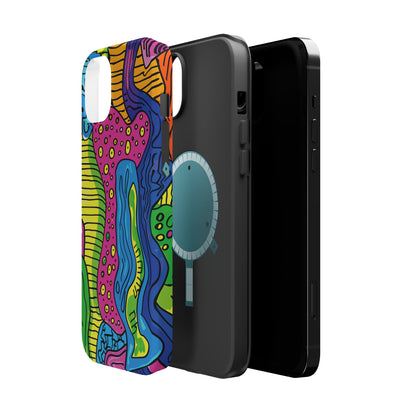 Abstract Rainbow Colored Pattern iPhone 13 14 15 Pro Max Plus Case Compatible with MagSafe Tough Cases Protection, Magnetic Phone Case for iPhone  Classic Series