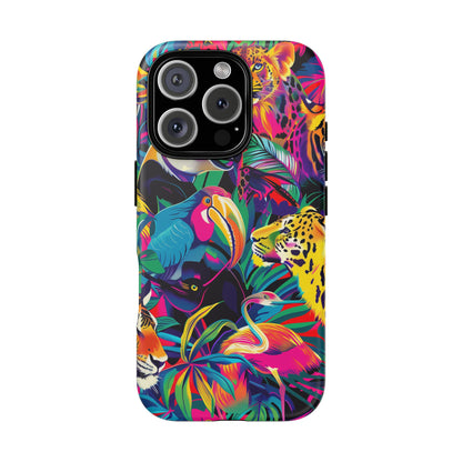 Animal Collage Pattern iPhone 13 14 15 16 Pro Max Plus Case Wireless Charging Compatible Tough Cases Protection, Magnetic Phone Case for iPhone Classic Series