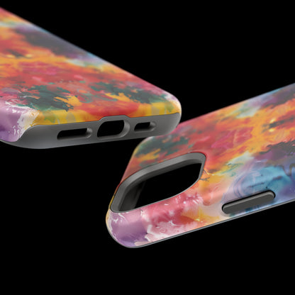 Tie-Dye Dream Vibrant Pattern iPhone 13 14 15 Pro Max Plus Case Compatible with MagSafe Tough Cases Protection, Magnetic Phone Case for iPhone  Classic Series