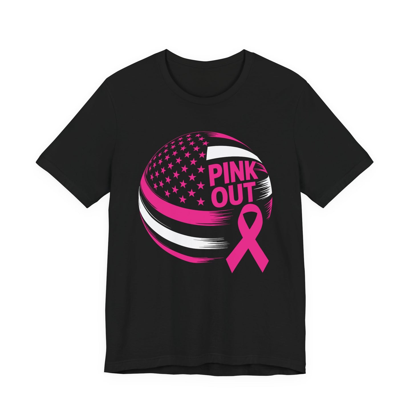 Volley Ball Pink Ribbon Breast Cancer Awearness USA Flag T-Shirt For Men Women