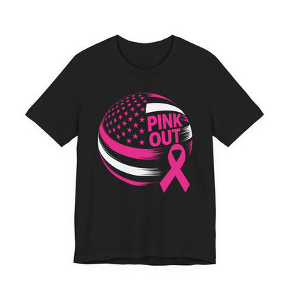 Volley Ball Pink Ribbon Breast Cancer Awearness USA Flag T-Shirt For Men Women