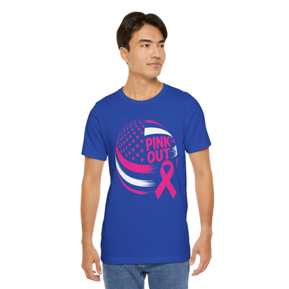 Volley Ball Pink Ribbon Breast Cancer Awearness USA Flag T-Shirt For Men Women