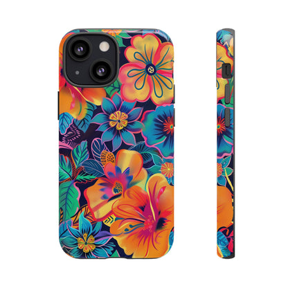 Floral Fiesta Vibrant Pattern iPhone 13 14 15 16 Pro Max Plus Case Wireless Charging Compatible Tough Cases Protection, Magnetic Phone Case for iPhone Classic Series