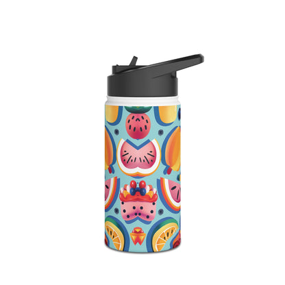 Food Paradise Vibrant Pattern Stainless Steel Water Bottle with Twist-on Lid and Double-Wall Vacuum Insulation