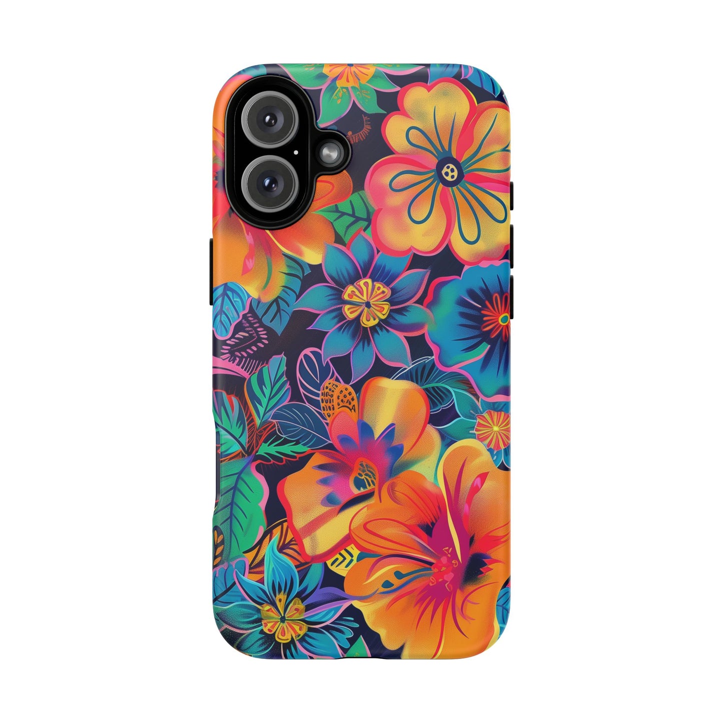 Floral Fiesta Vibrant Pattern iPhone 13 14 15 16 Pro Max Plus Case Wireless Charging Compatible Tough Cases Protection, Magnetic Phone Case for iPhone Classic Series